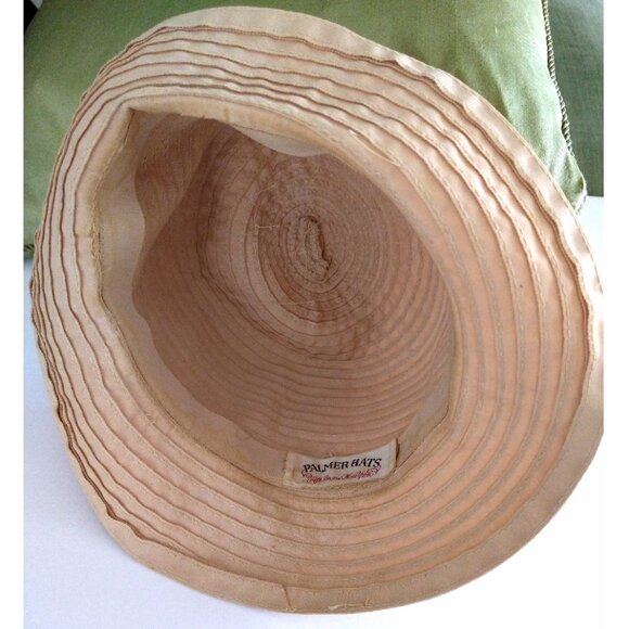 Vintage Palmer Ribbon Hat Size Small Ladies Tan Cloche With Bow - Picture 5 of 16